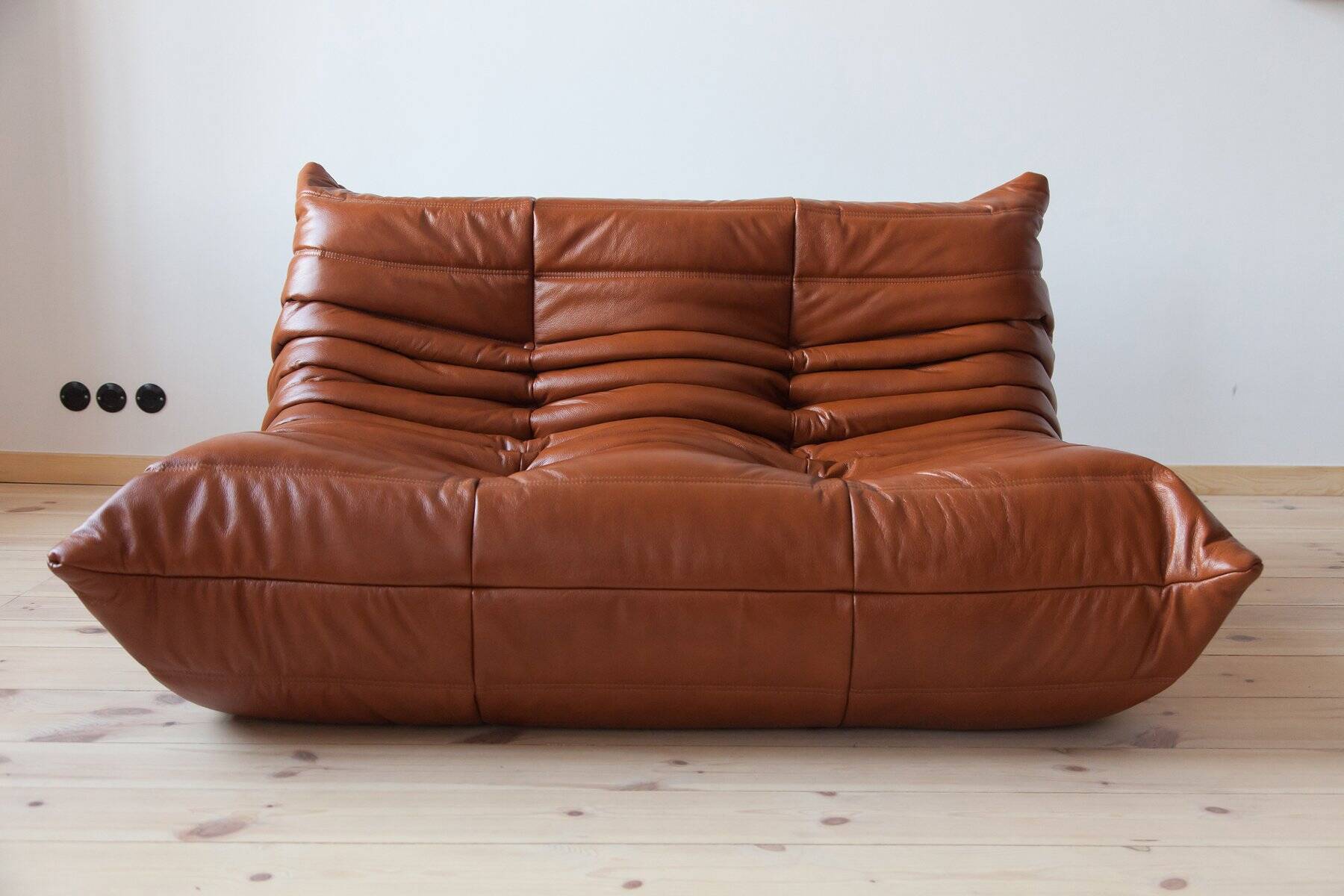 Cognac  brown leather Togo living room set, set of 5