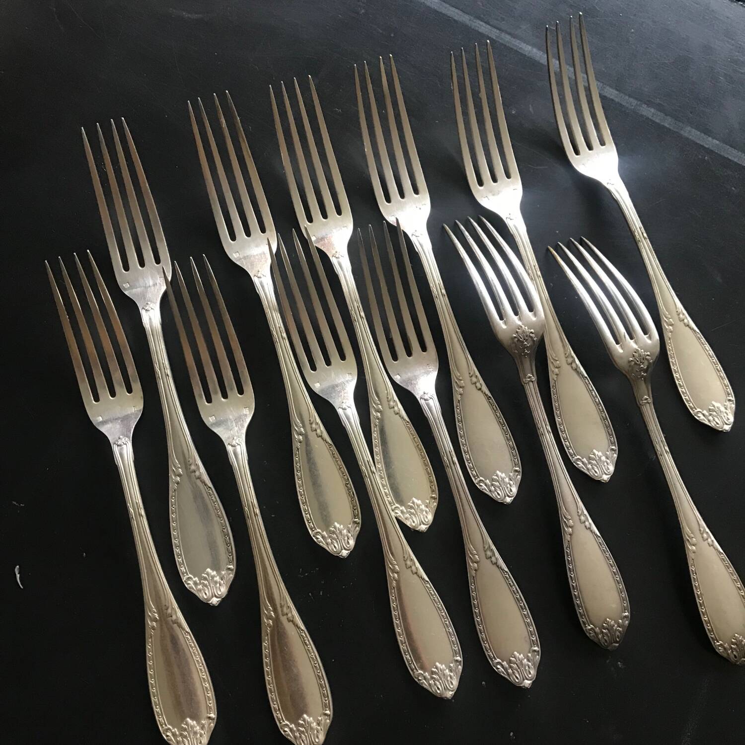 12 table forks - silver metal