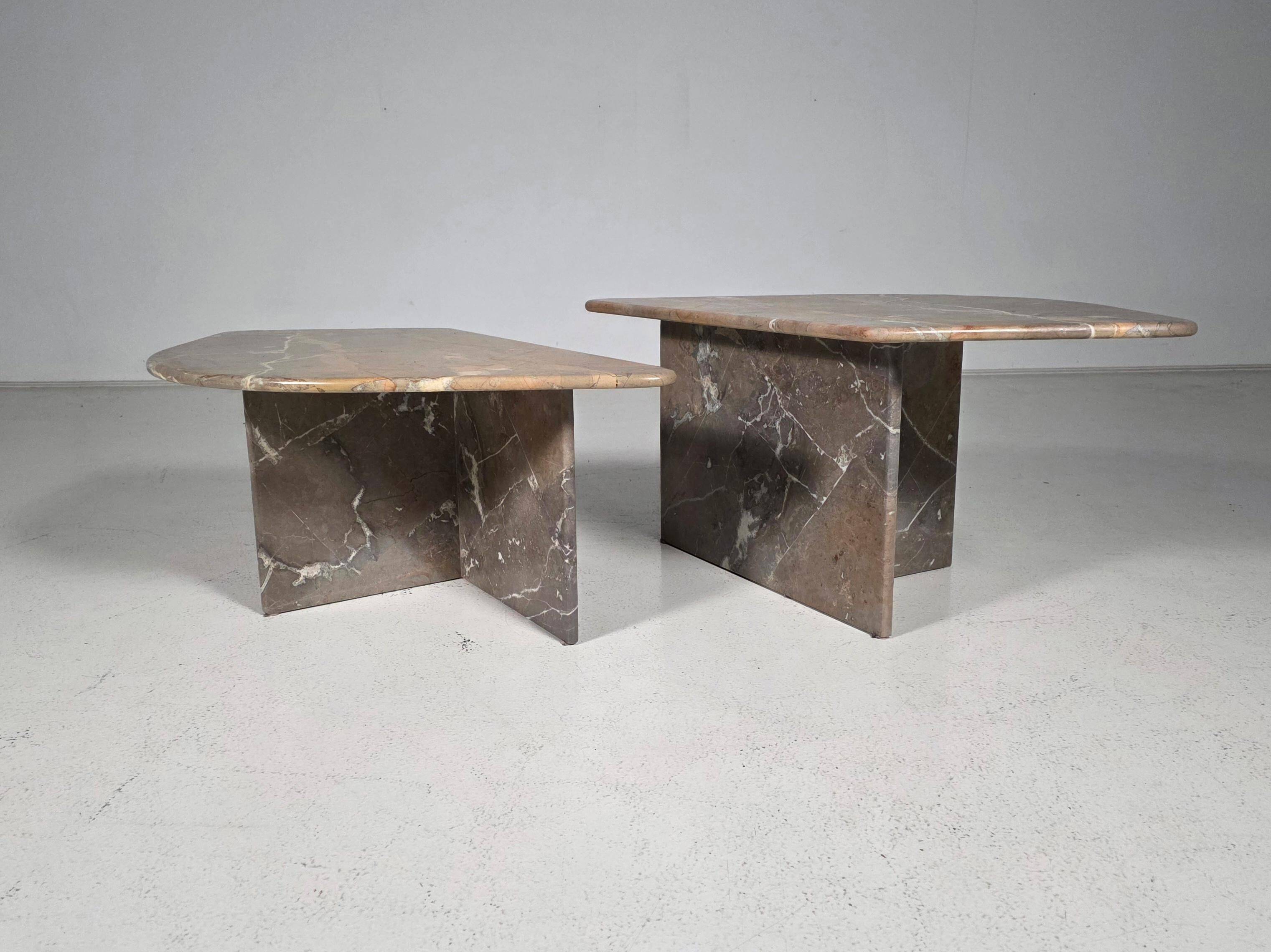 Sculptural Italian coffee tables in Breccia marble, 1970.