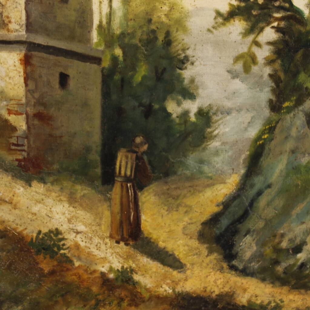 Tableau paysage de campagne huile sur toile du 19ème siècle