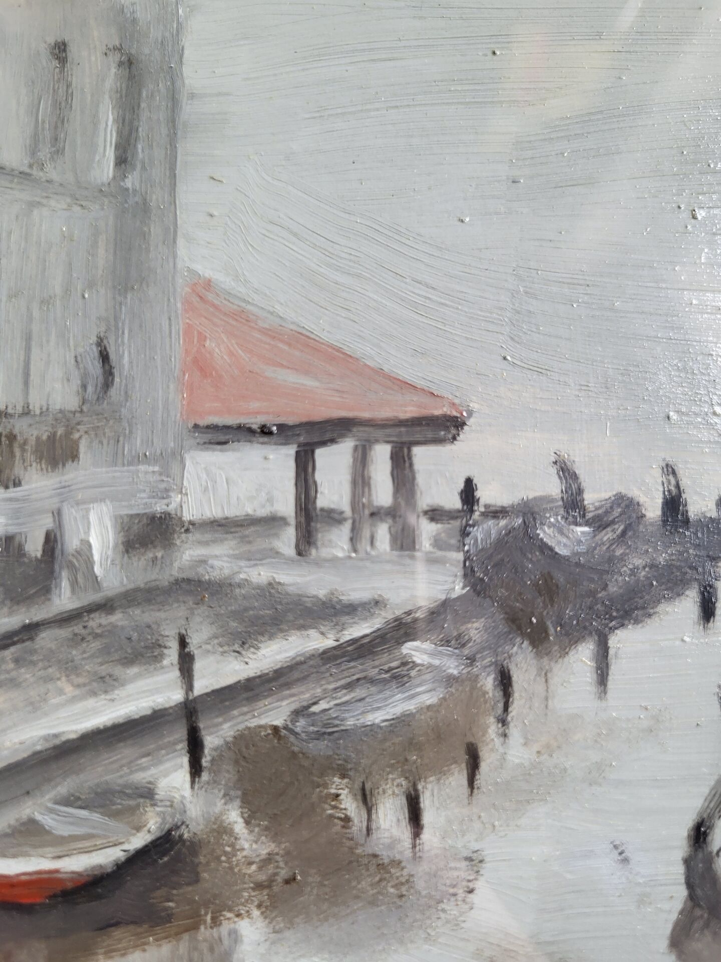 Venice Painting – Oil on old cardboard signed G. Brighenti – Frame
