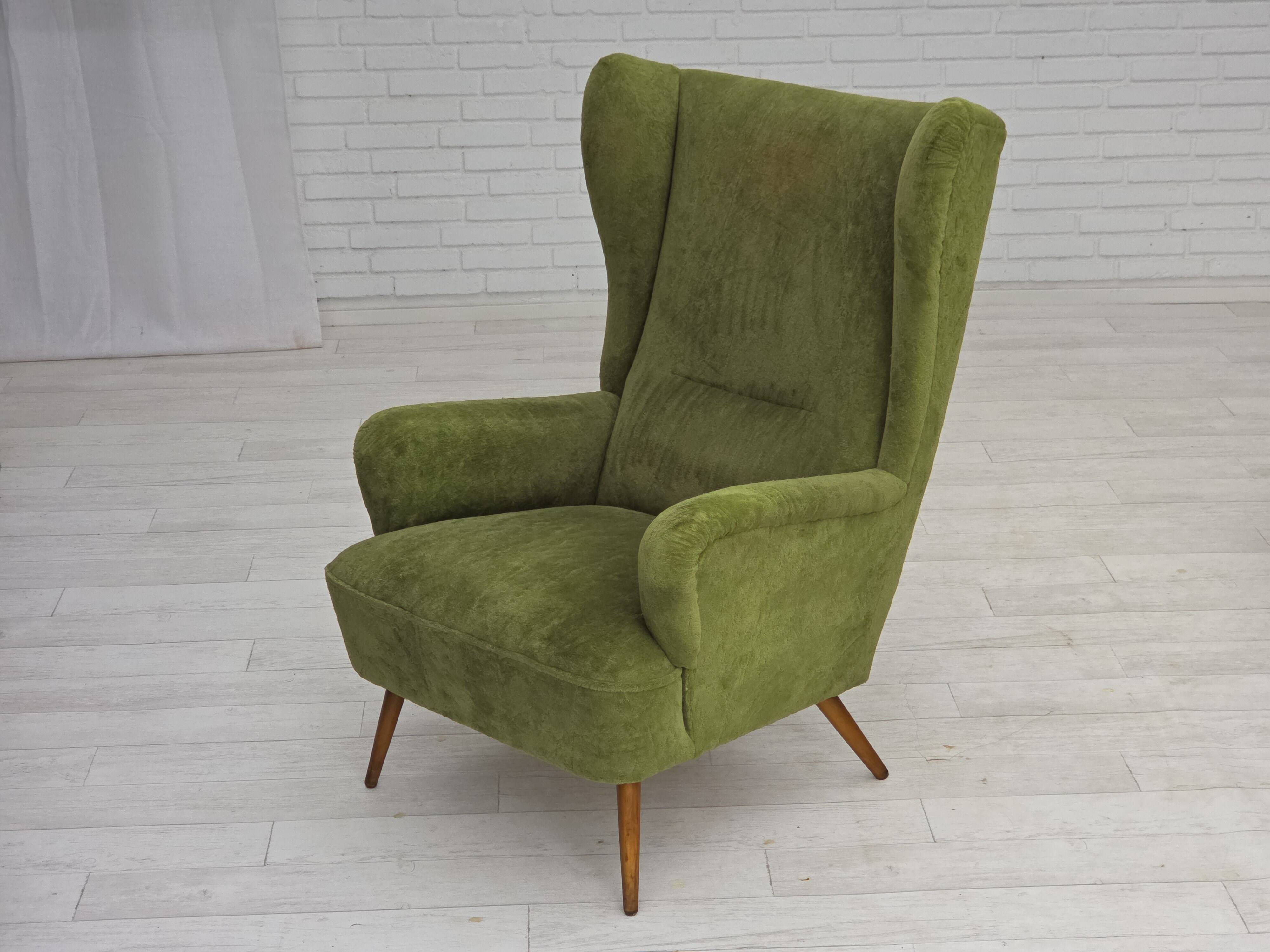 1960s, Scandinavian design, highback armchair, furniture velour.