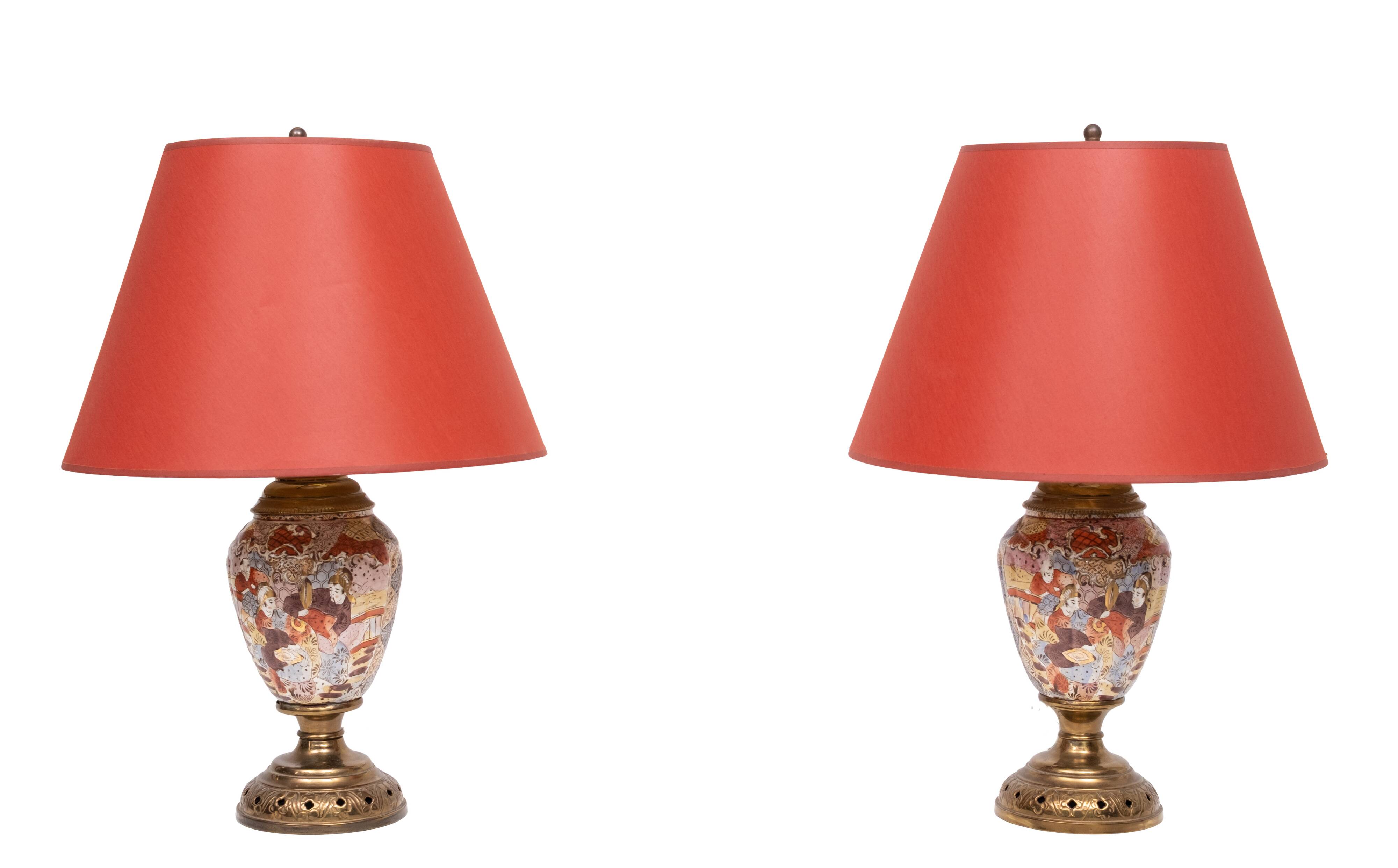 pair Satsuma Table Lamps Japan 1950s