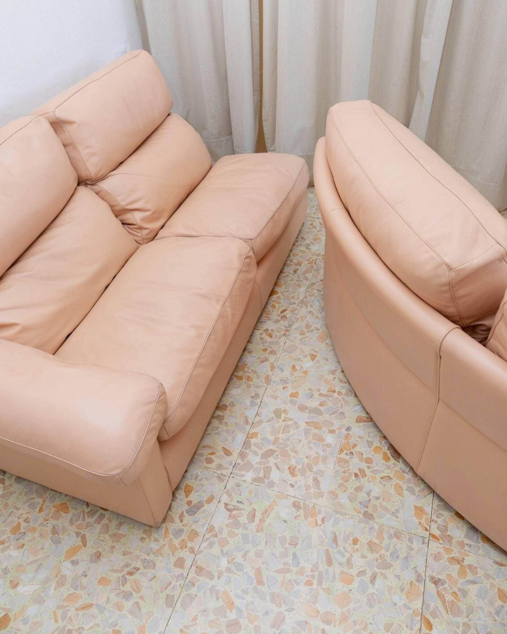 Vintage blush leather modular sofa Petronio by Tito Agnoli for Poltrona Frau, 1970s mid-century design