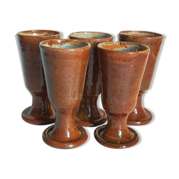 Five ancient potter's mazagrans in enamelled sandstone