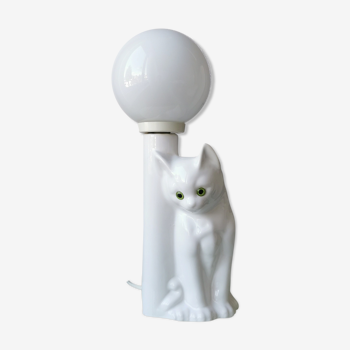 Lampe chat en céramique vintage des années 80