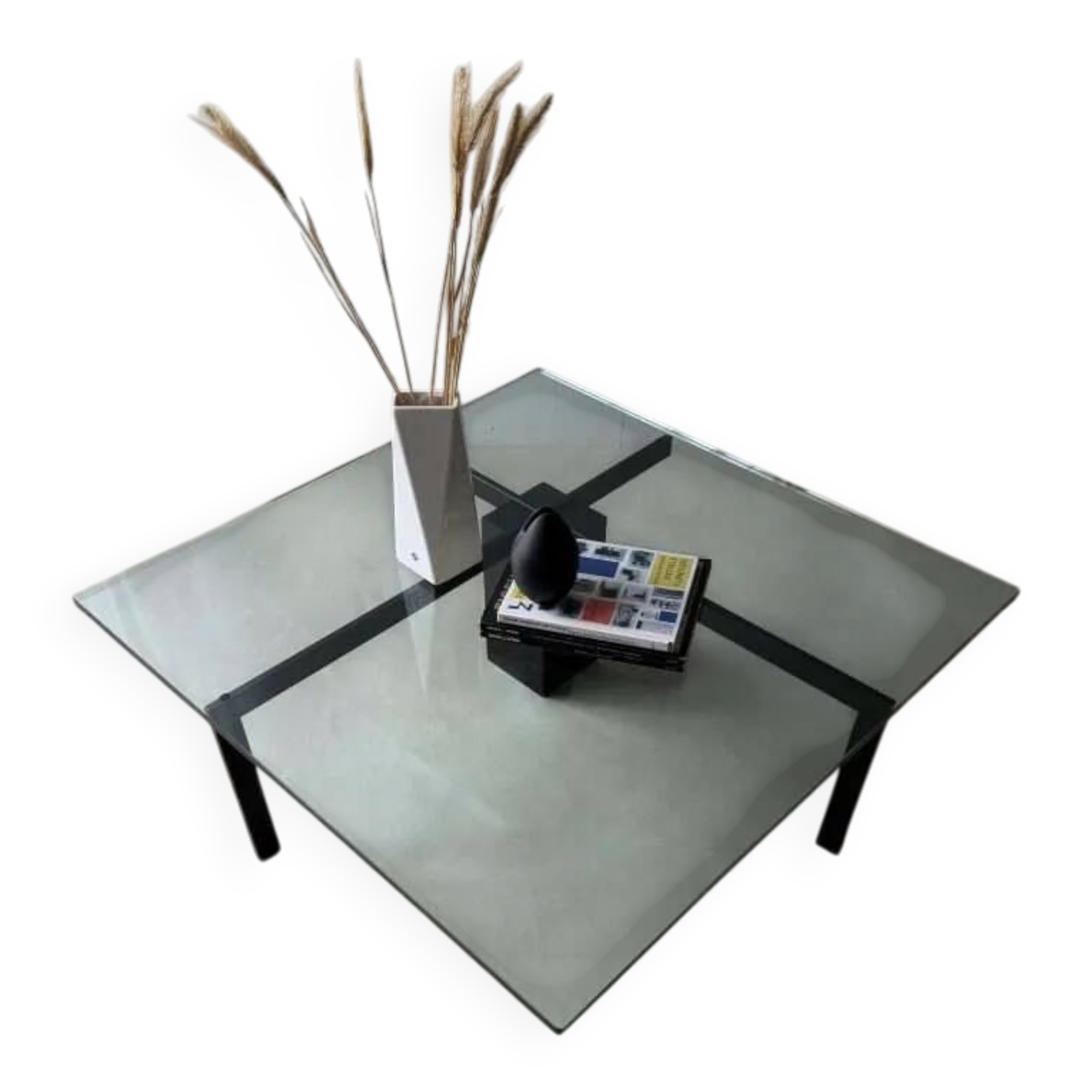 Metaform KW1 coffee table Hank Kwint 1980s glass black metal