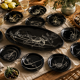 Fish service Vallauris 13 pieces black lacquer fish decor 1950s