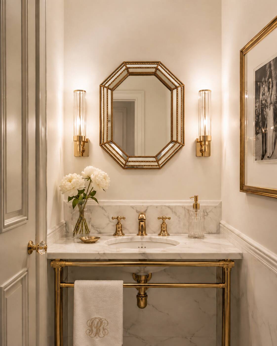 Octagonal Venetian Modern Hollywood Regency Mirror, Handmade in Spain, 1980