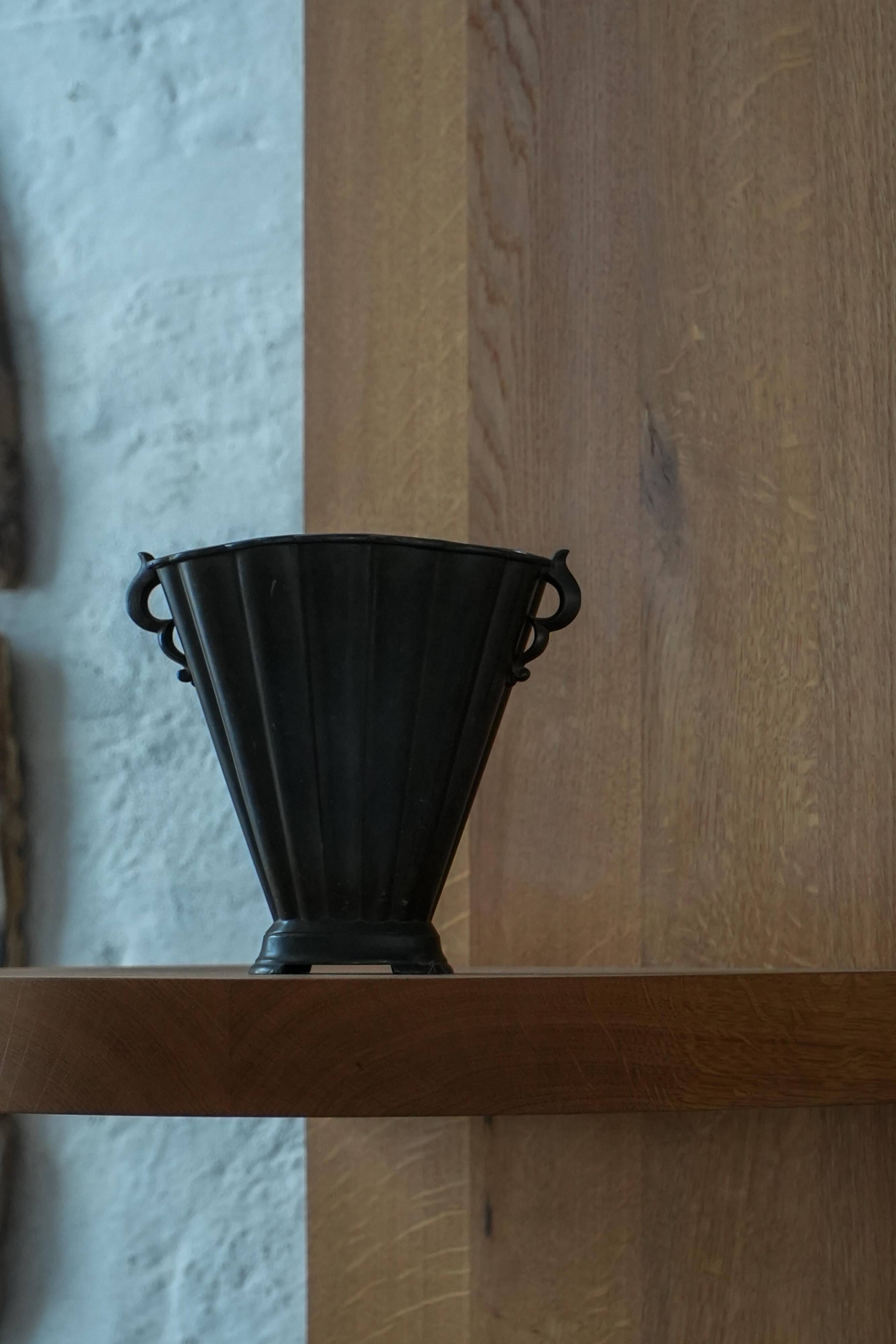 Just Andersen Art Deco Vase in Patinated Disco Metal, Denmark, 1930s, Model D20