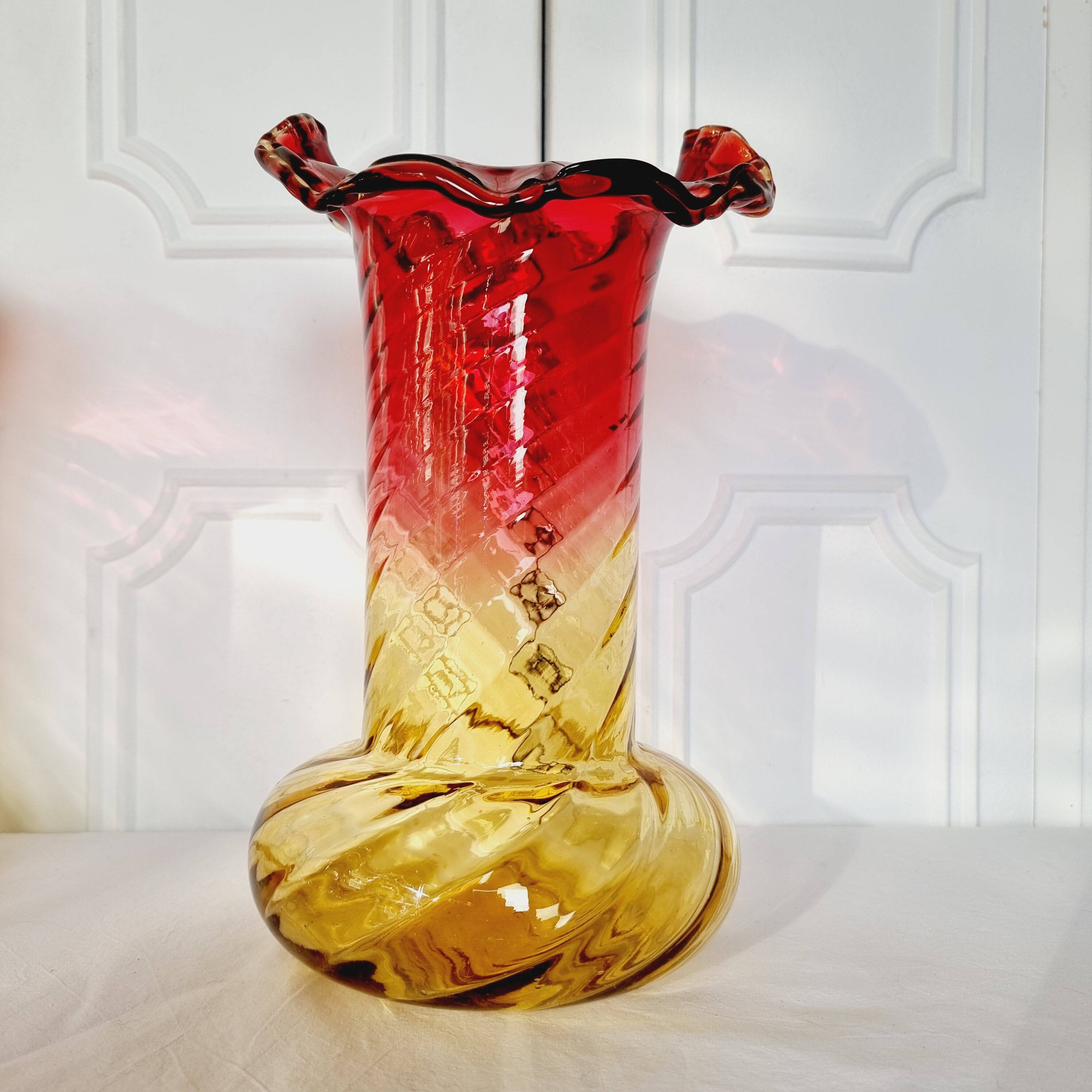 2 Art Nouveau Style Turned Glass Vases from 1900