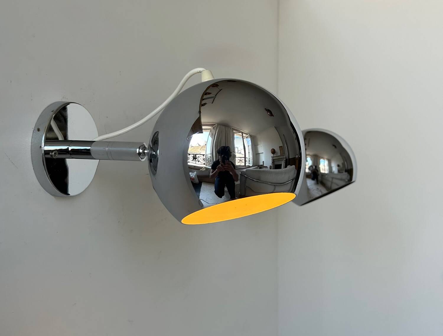Pair of vintage chrome wall lights, adjustable, France 1960