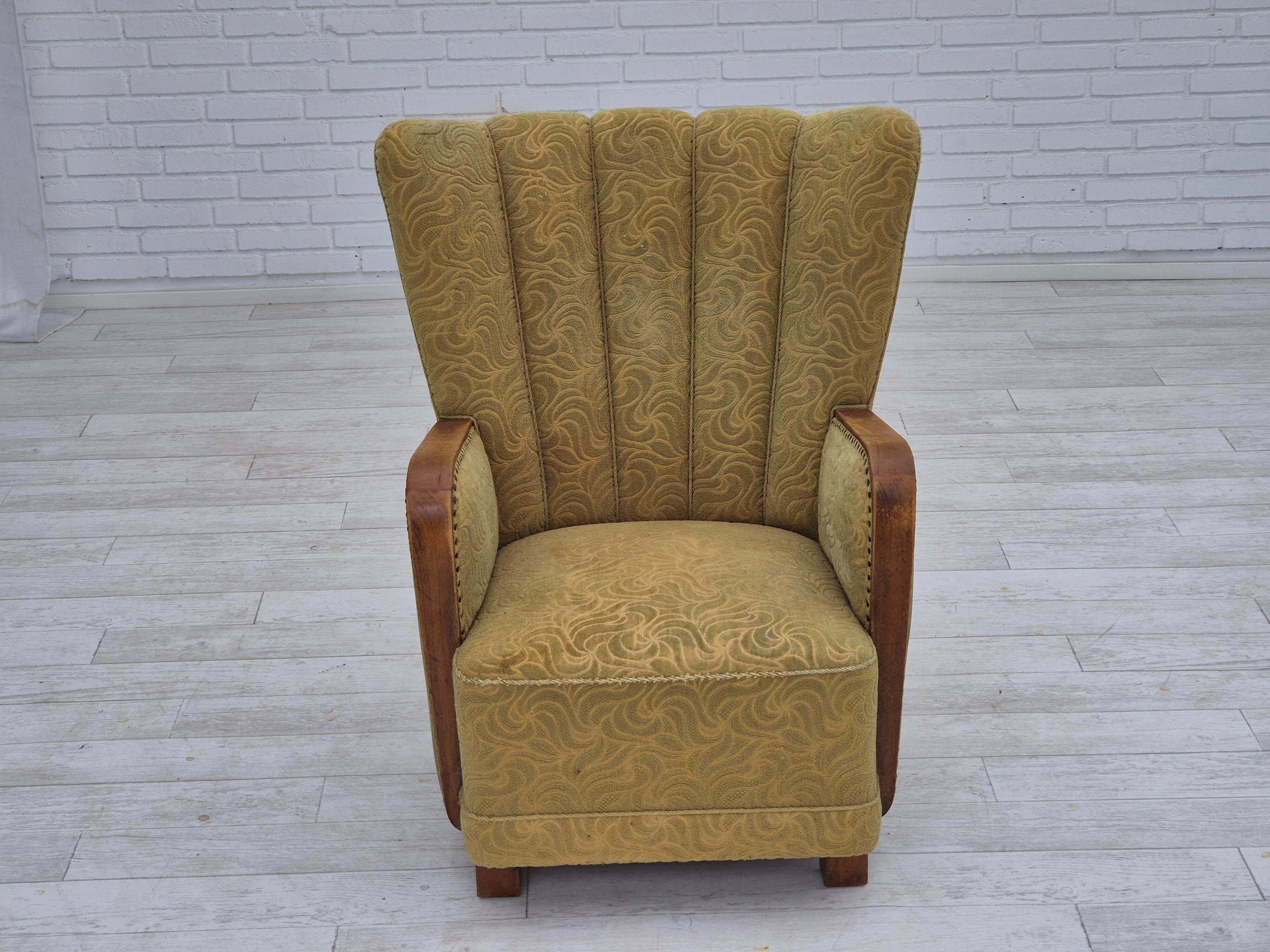 1960s, Danish highback armchair, original condition, cotton/wool.