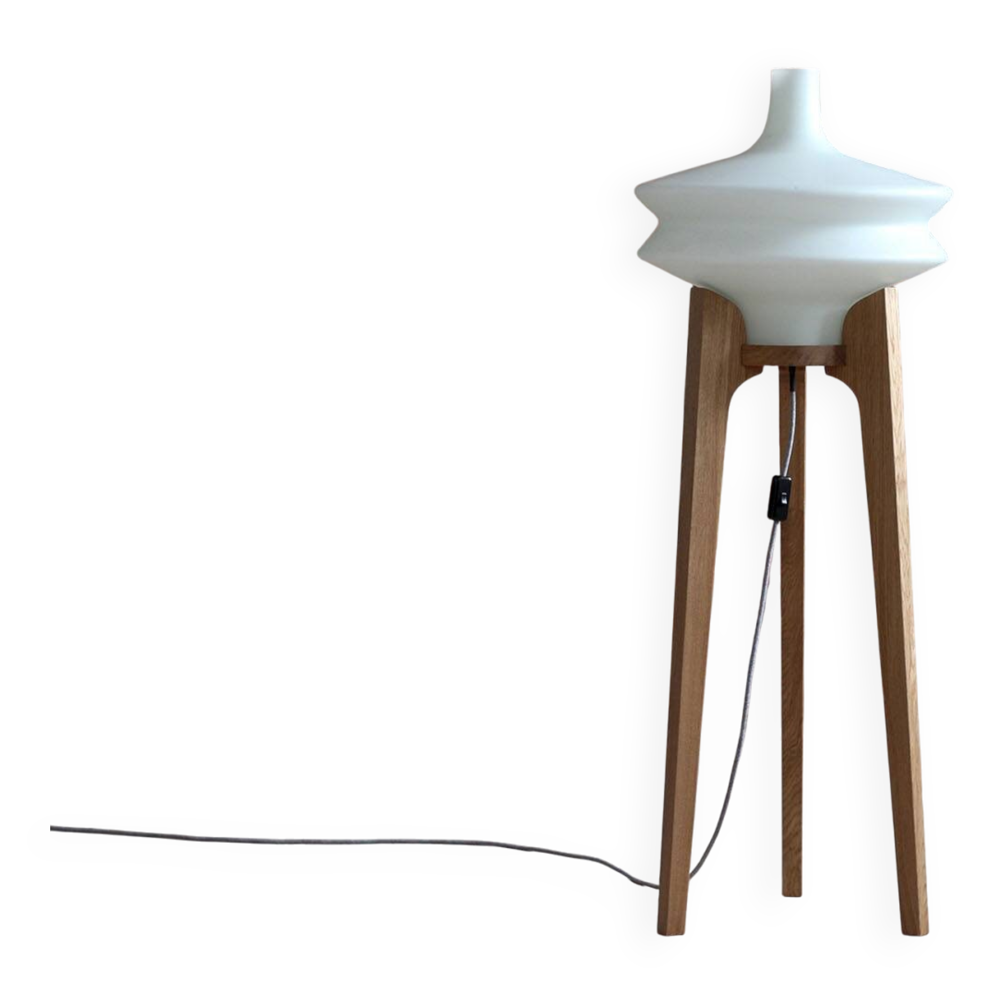 Space Age floor lamp in white glass and wood, 1960s