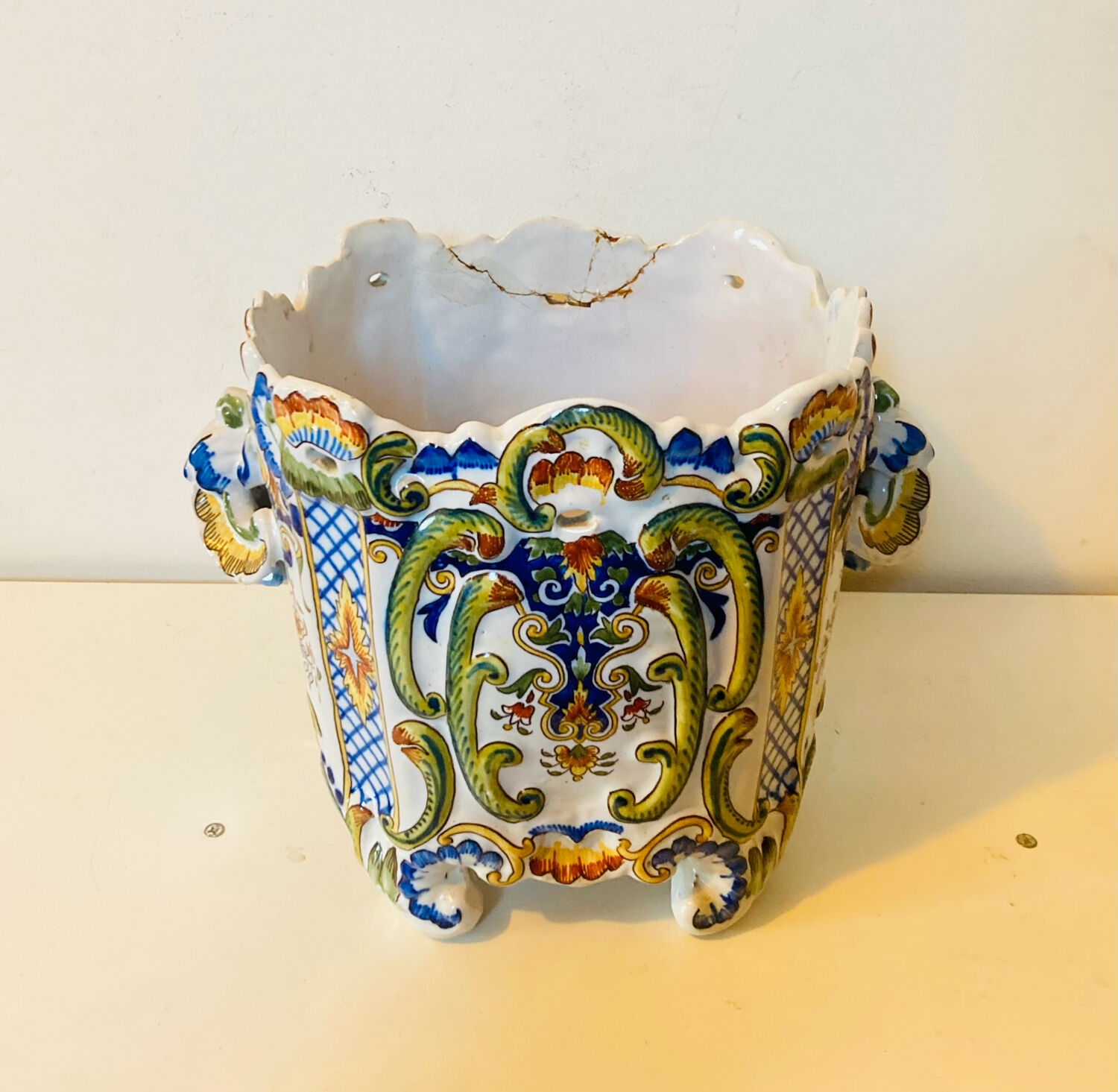 Earthenware cache pot from ROUEN, 19th century.