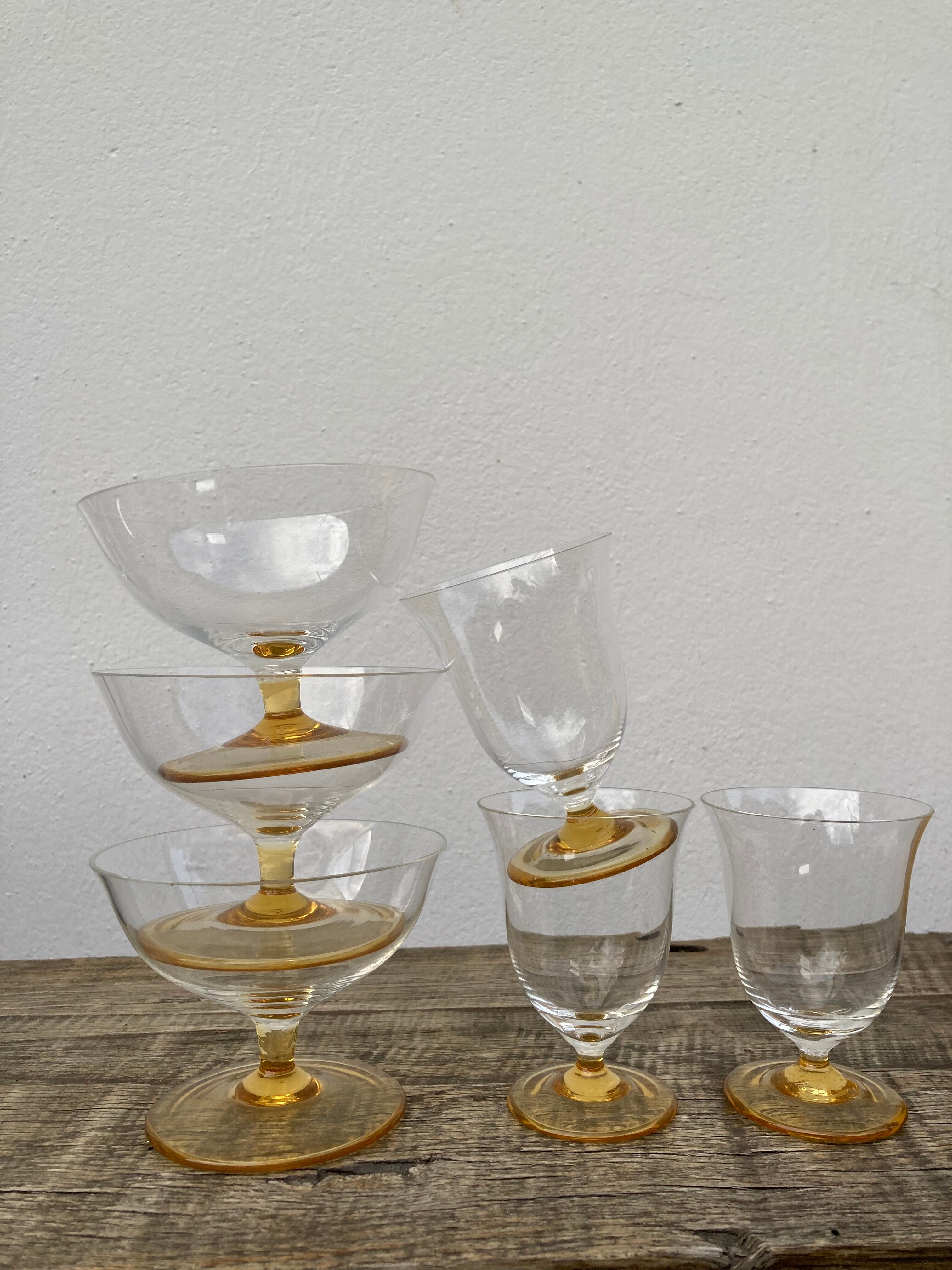 6 antique yellow crystal stemmed glasses and cups