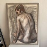 Glazed wood frame nude drawing on paper