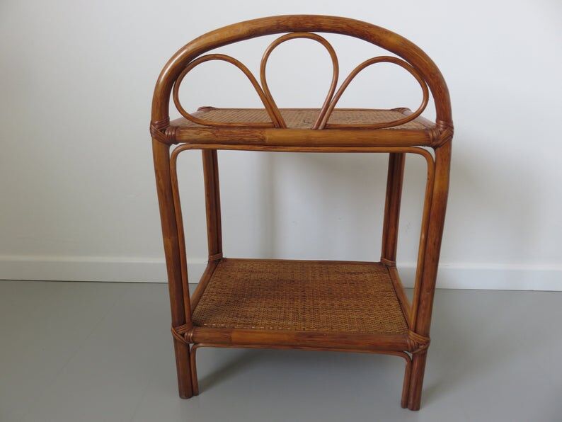 Pair of rattan and bamboo bedside tables 1970s