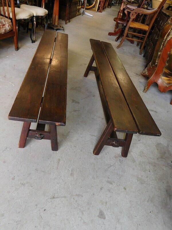 Pair of old solid wood benches