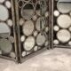Screen 3 panels of round mirrors frame metalized iron aged