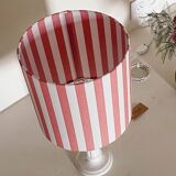 White earthenware lamp with striped lampshade