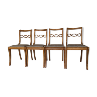Ensemble de 4 chaises style anglais Dossier Barrette Pieds Sabre