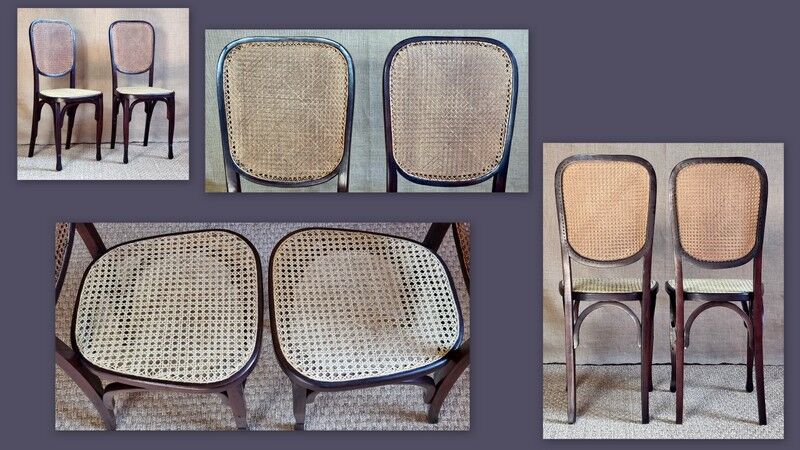 Pair of Viennese bistro chairs in curved wood early twentieth century