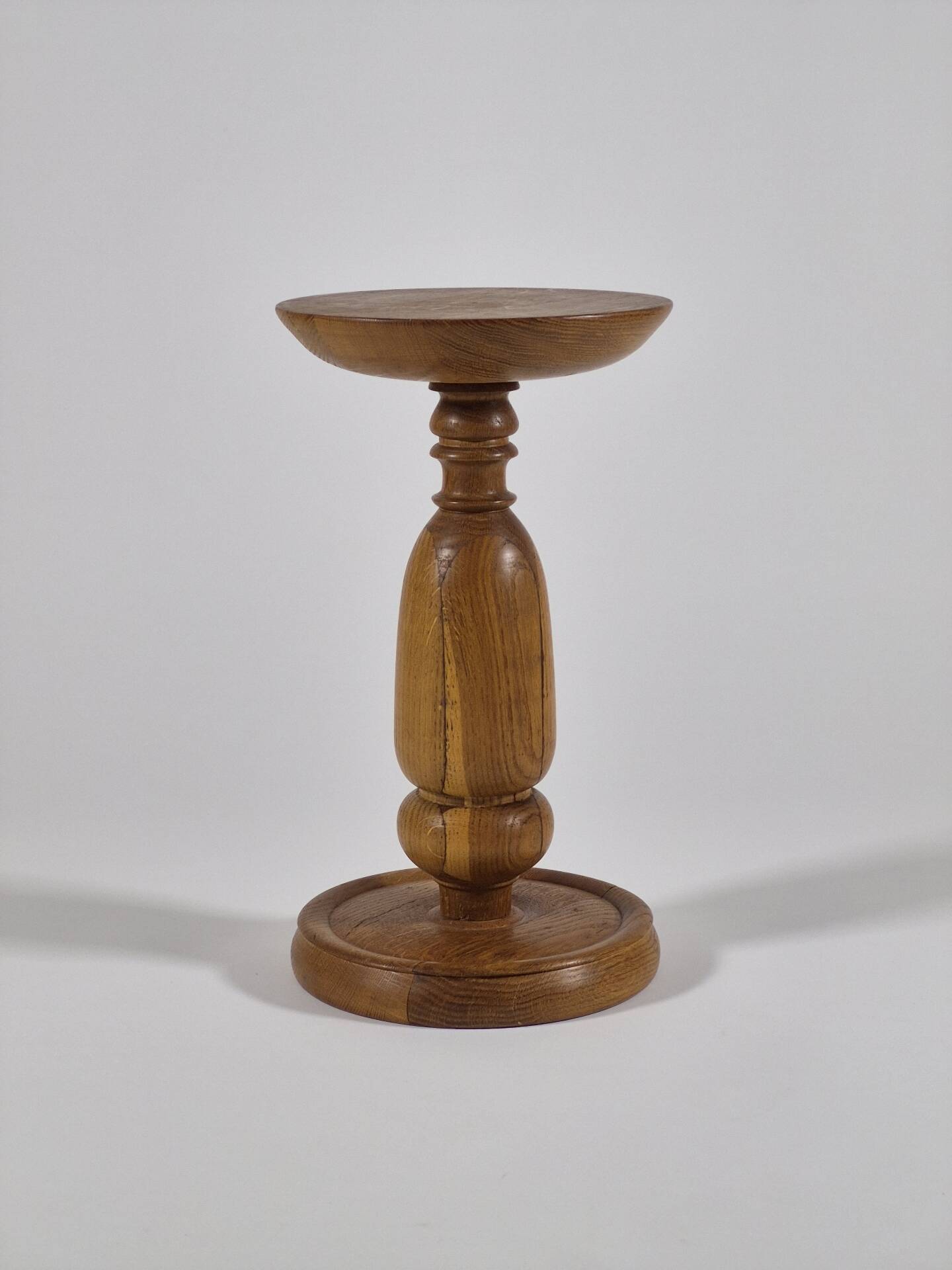 Handmade turned oak column flower stand 1950s
