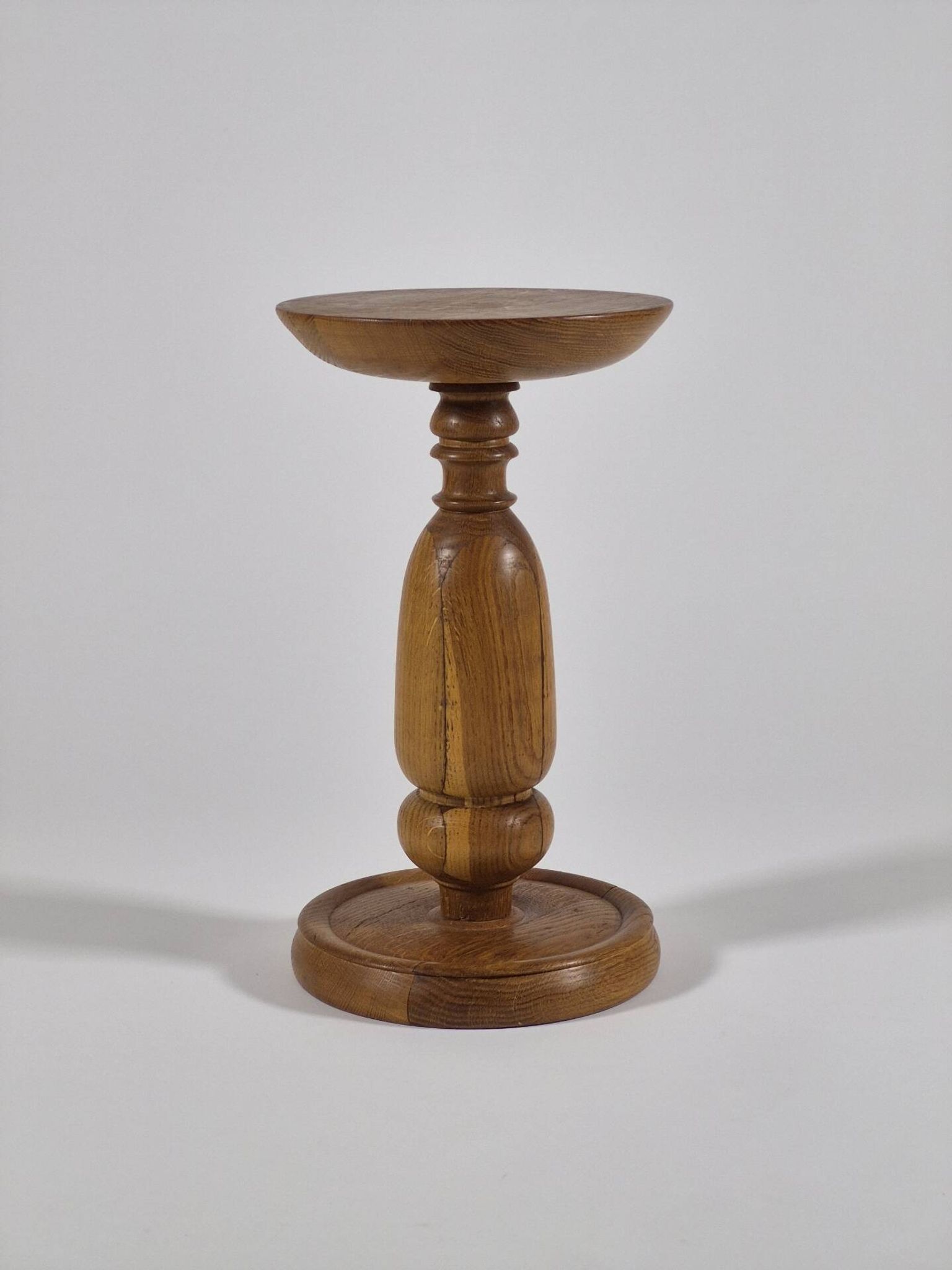 Handmade turned oak flower stand from the 1950s.