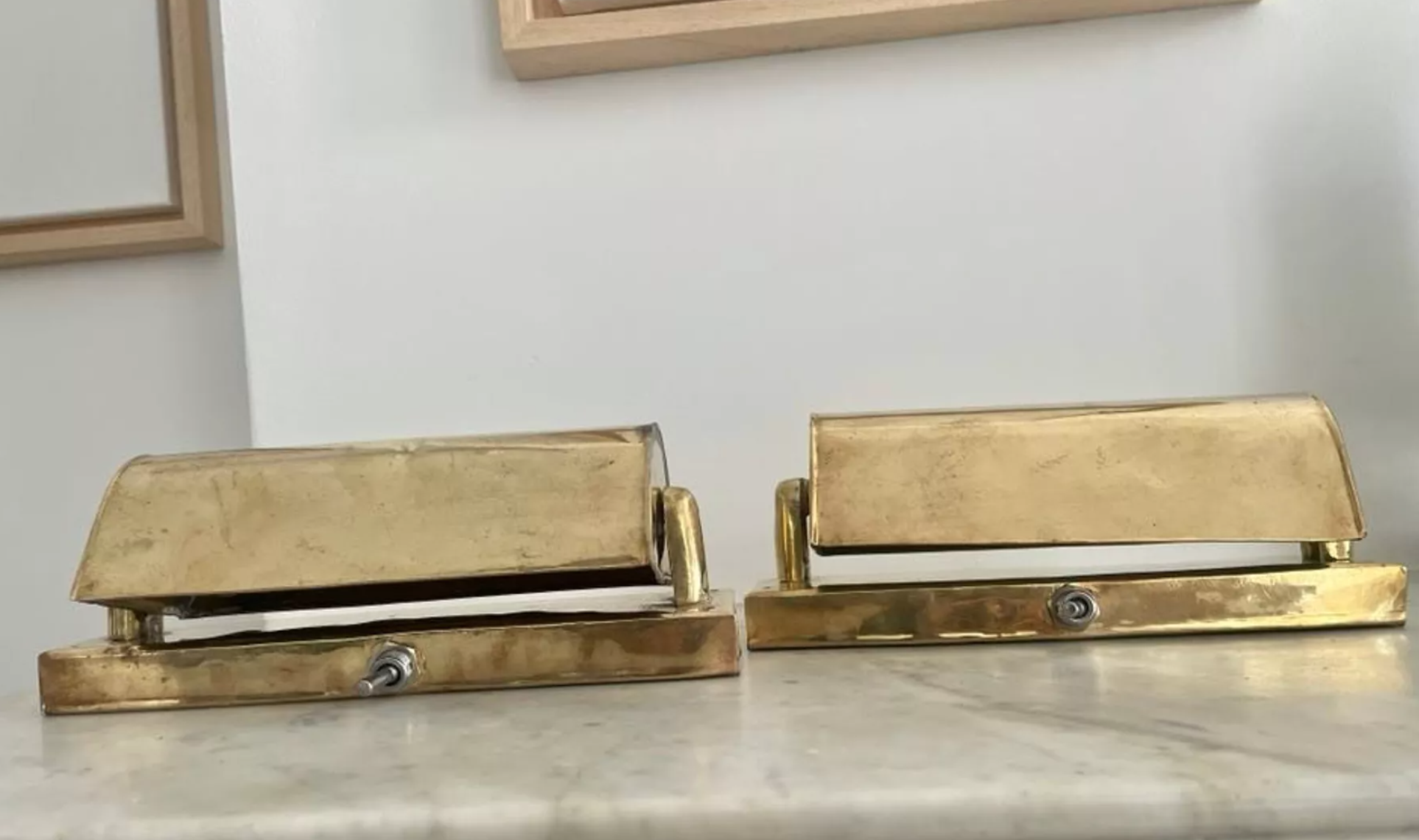 Pair of vintage swivel wall lamps, solid brass, France 1940