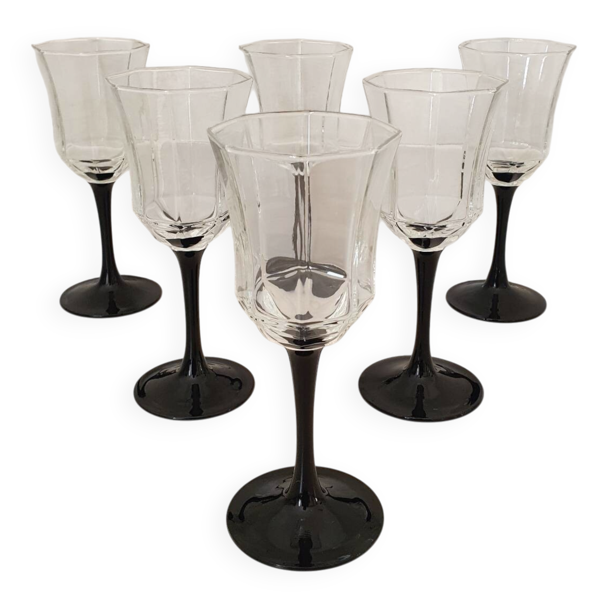 6 Octime octagonal black-footed wine glasses