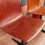 Pair of children's chairs made of plywood, vintage style, metal legs