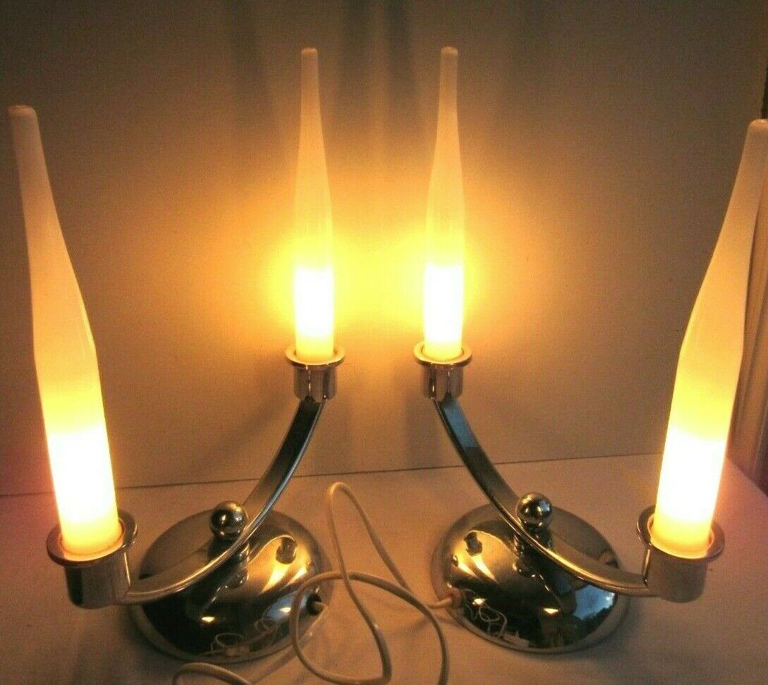 2 art deco lamps with 2 lights, chrome metal, 1930 design