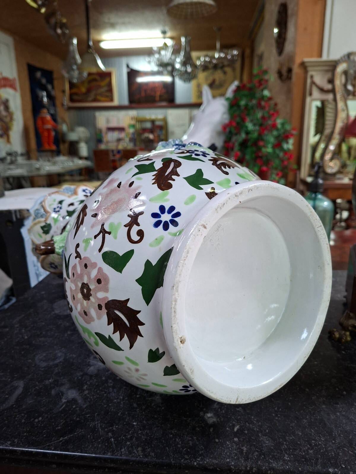polychrome faience vase with relief floral decoration – 20th century
