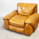 Set of two Italian cognac leather lounge chairs