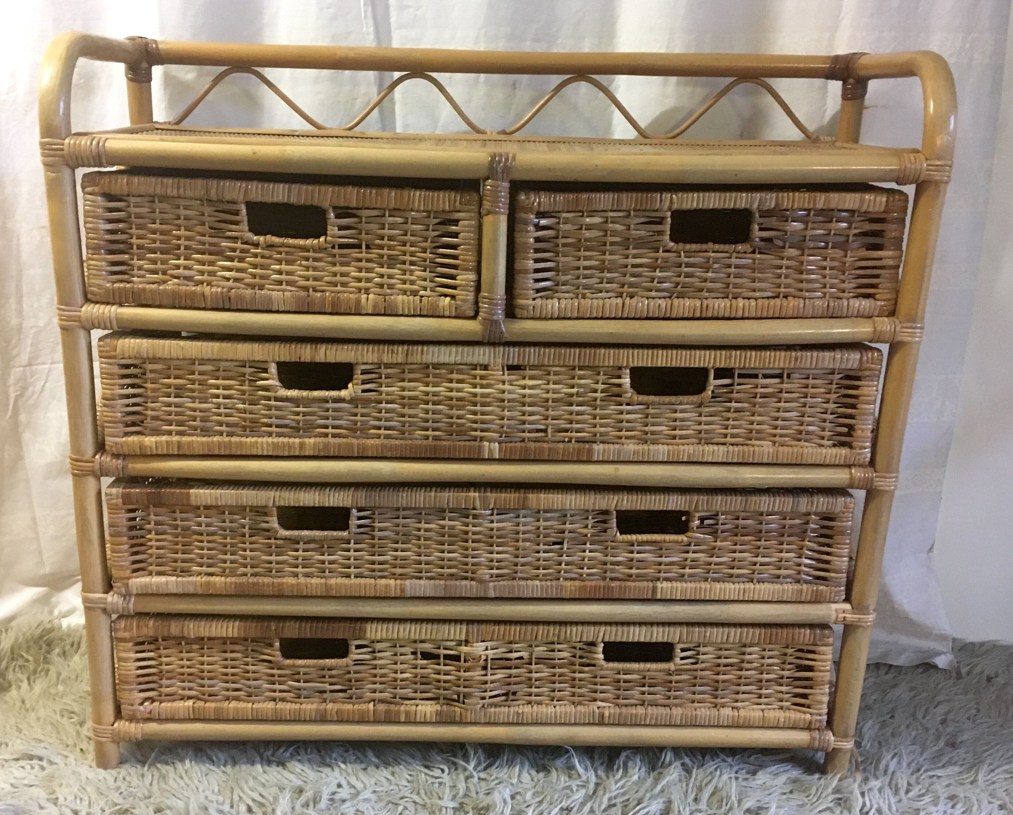 Dresser 5 rattan drawers - 70s