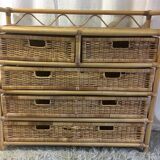 Dresser 5 rattan drawers - 70s