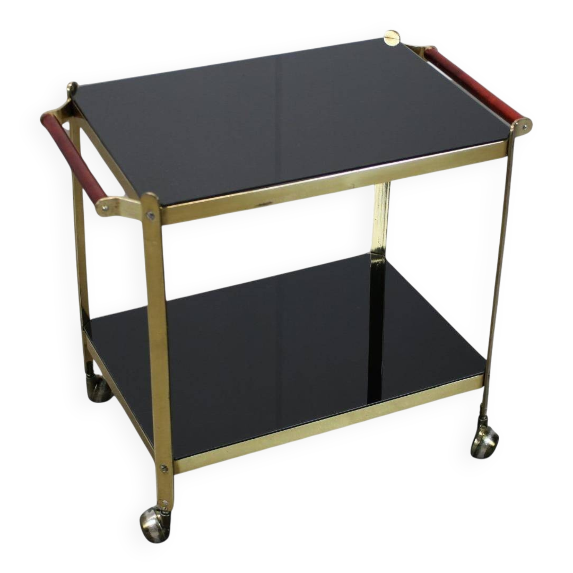 Brass service dessert set with black glass, Germany, 1970s