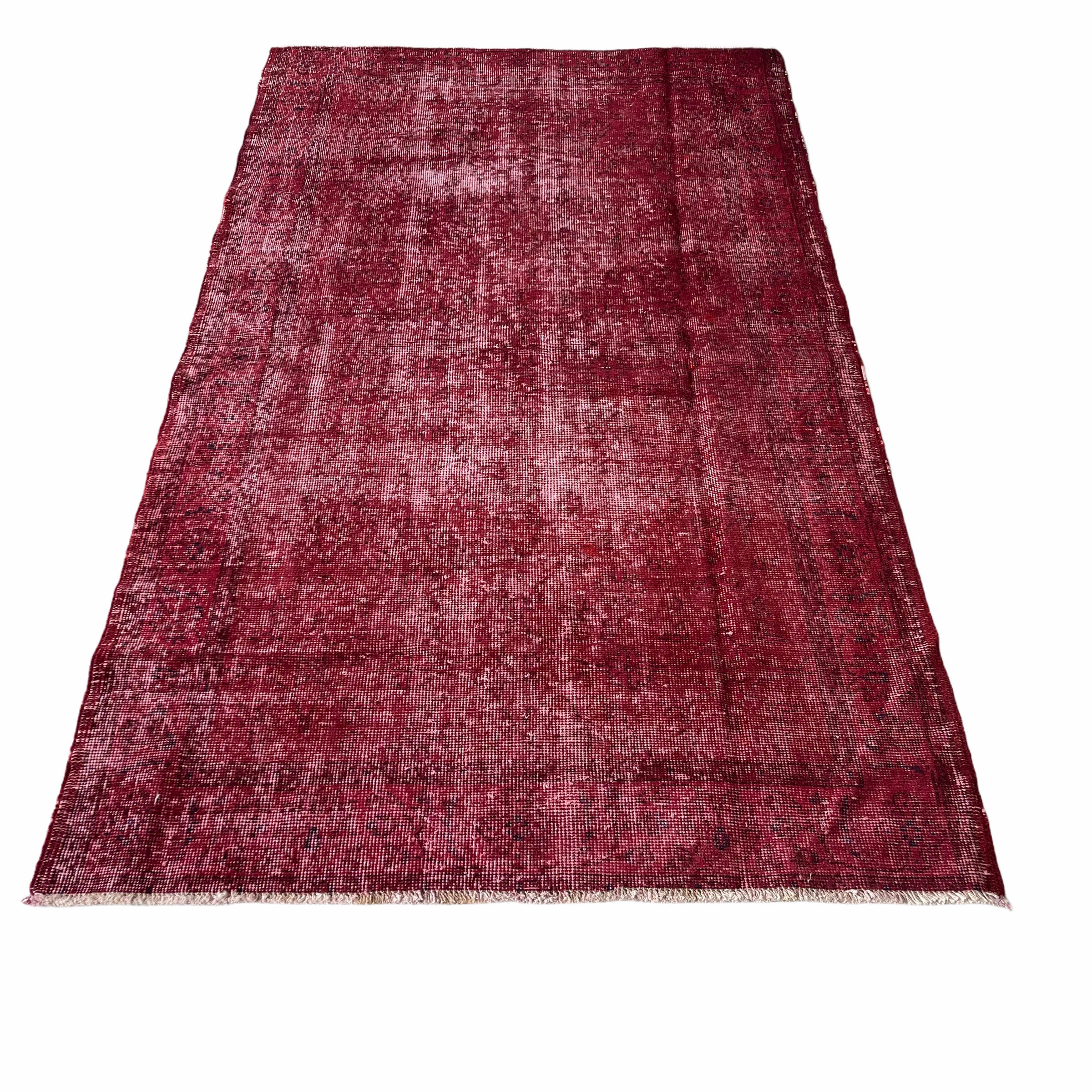 Distressed Turkish Rug 219 X 125 cm Wool Vintage rug, Over-dyed Red