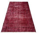 Distressed Turkish Rug 219 X 125 cm Wool Vintage rug, Over-dyed Red