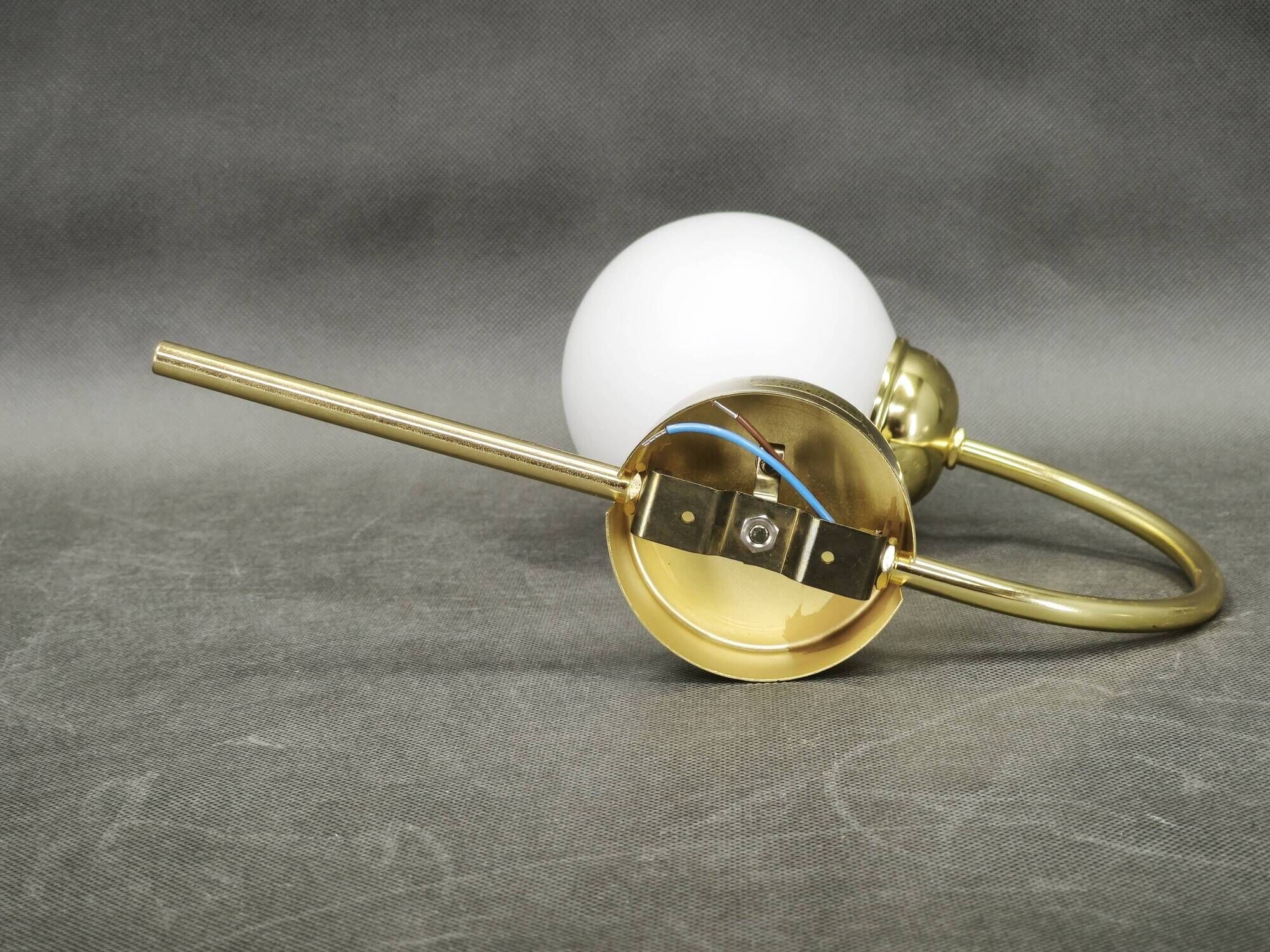 Set of Three Kamenický Šenov Brass and Opaline Glass Wall Lights