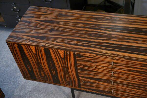Designer sideboard in Gabonese ebony, 1 door, 12 drawers, 1960s
