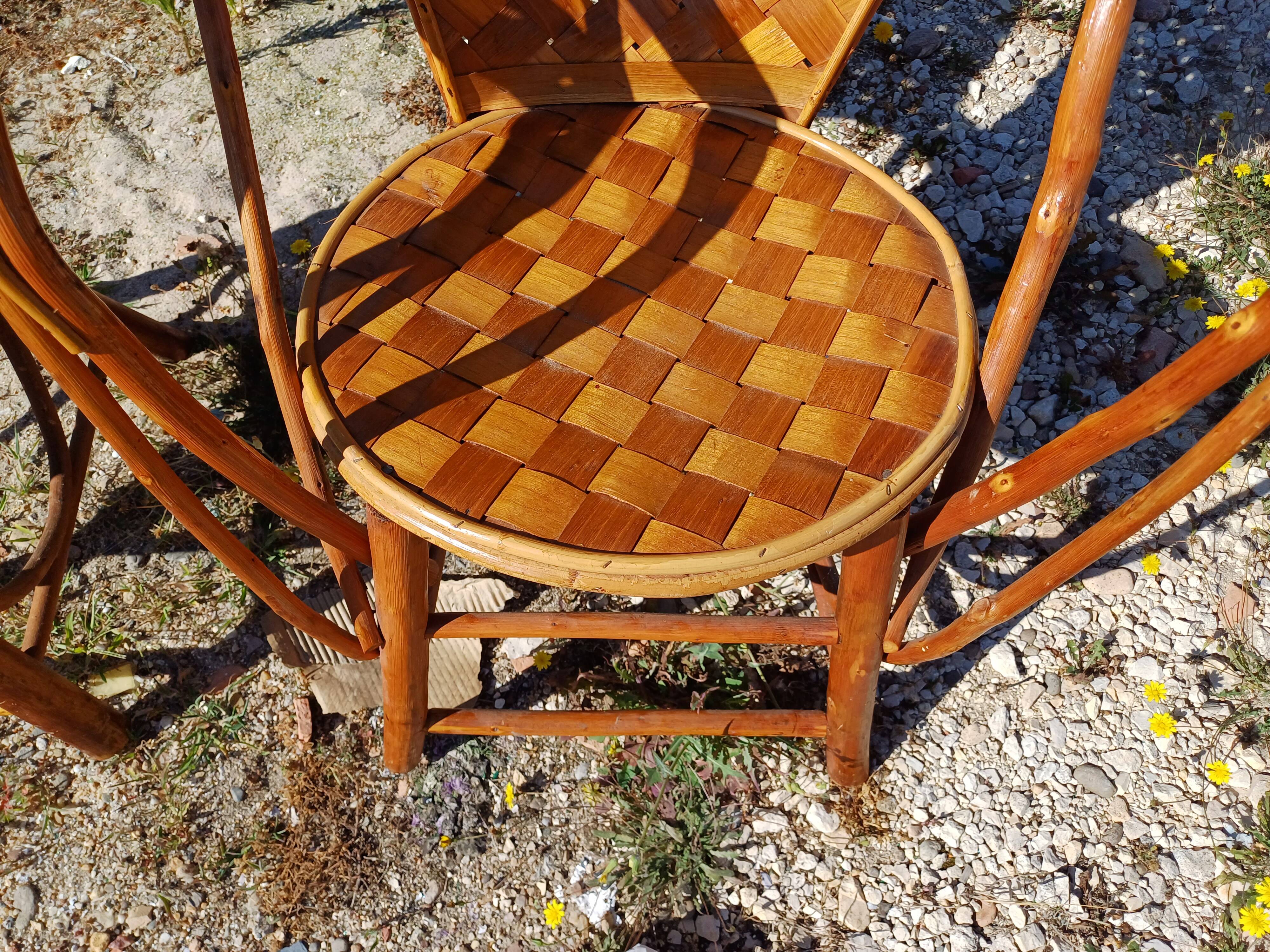 Pair of Vintage Armchairs in Chestnut Slats