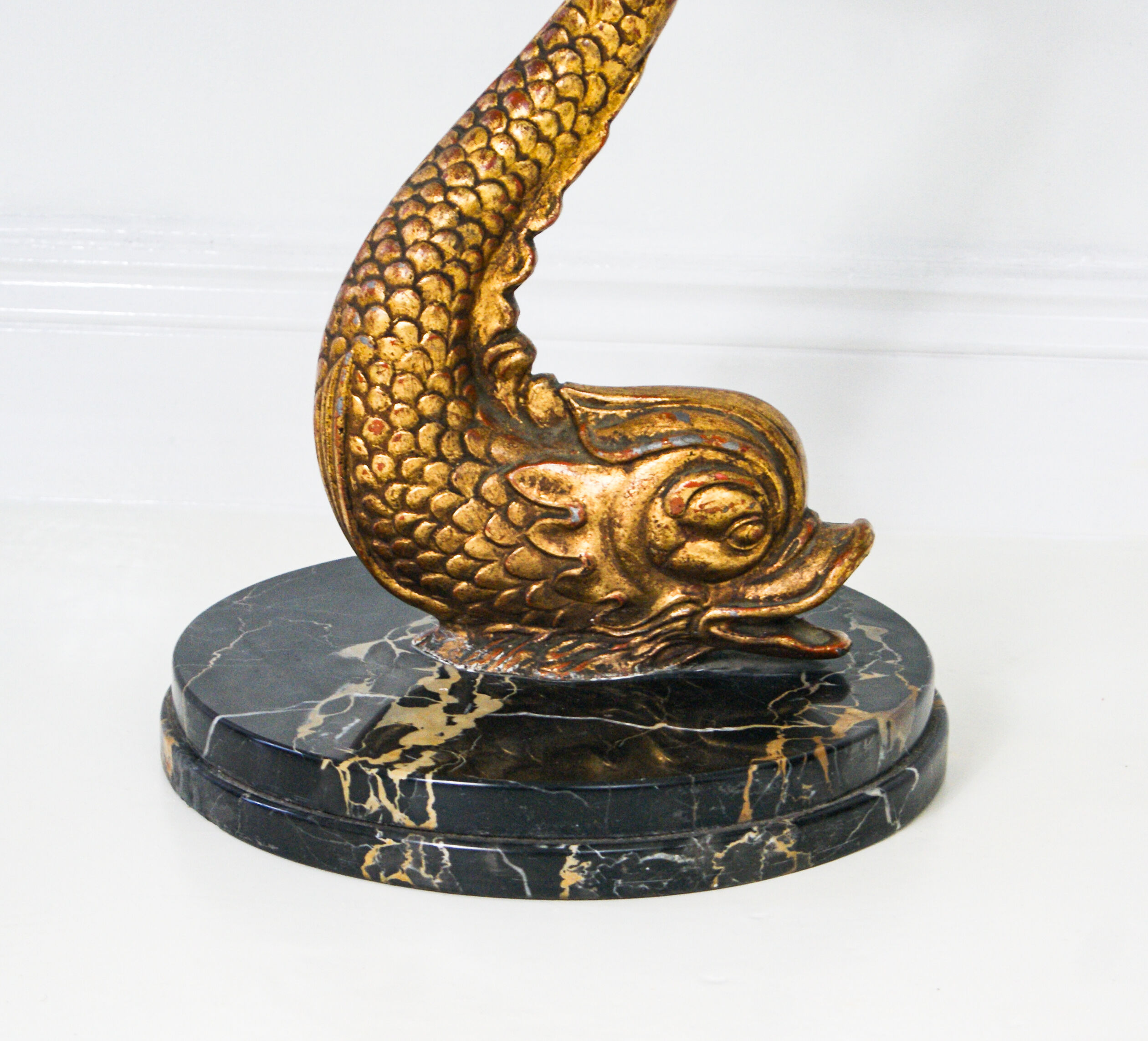 Hollywood Regency Marble and Metal Koi Fish Side Table