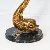 Hollywood Regency Marble and Metal Koi Fish Side Table