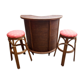 Rattan bar and two stools