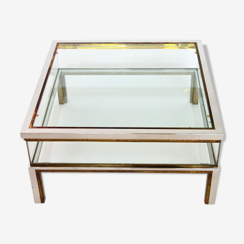 Coffee table in brass and chrome with folding top compartment to House Jansen 1970 s