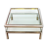 Coffee table in brass and chrome with folding top compartment to House Jansen 1970 s