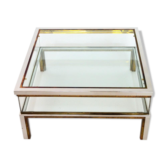 Coffee table in brass and chrome with folding top compartment to House Jansen 1970 s