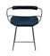 Contemporary organic bar stool with a smoked black metal backrest and navy blue leather.